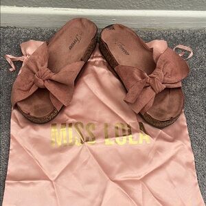 Miss Lola Blush Bow Slides